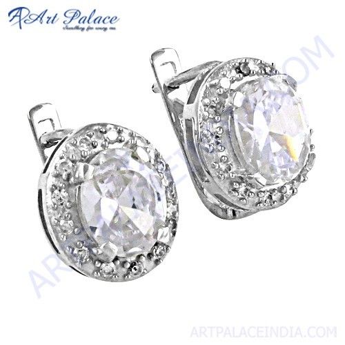 Party Wear Designer Cz Gemstone Silver Earrings