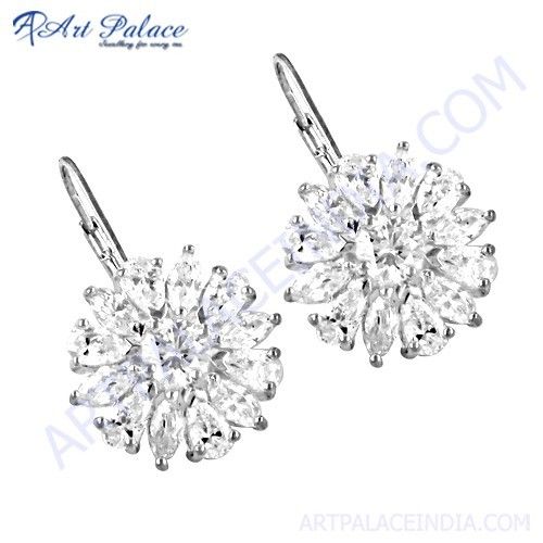 Attractive Flower Style Cubic Zirconia Silver Earrings