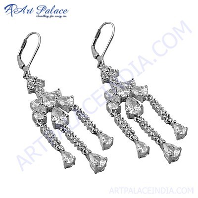 Indian Touch Cubic Zirconia Gemstone Silver Earrings
