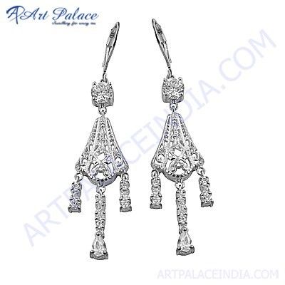 Traditional Cubic Zirconia Gemstone Silver Earrings