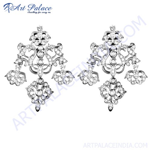 Unique Style Cubic Zirconia Gemstone Silver Earrings