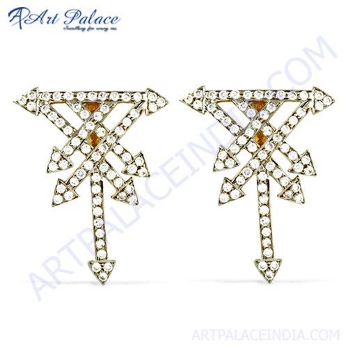 Pure Style Cubic Zirconia Gold Plated  Silver Earrings
