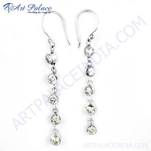 Fashionable Cubic Zirconia Silver Long Earrings