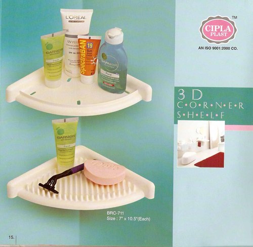 Cipla 3D Corner - Plastic, 2 Shelves, Off-White | Space Saving, Corner Design, Wall Mounted, Durable, Stylish