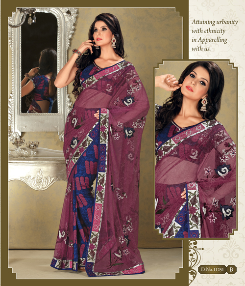 Buy Sarees Online - Silk Blend 5.5m Maroon, Embroidery Work | Blouse Piece, Elegant Design, Soft Fabric, Party Wear