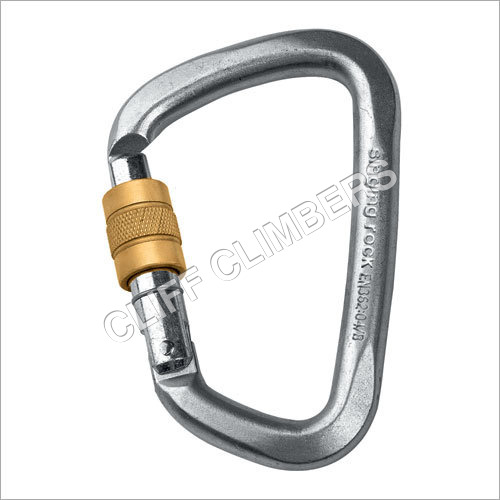 CARABINER STEEL D SINGING ROCK - Steel Zinc Plated, 25mm Gate Opening | Screw Gate, Key Lock, Industrial Use, 50 kN Minor Axis