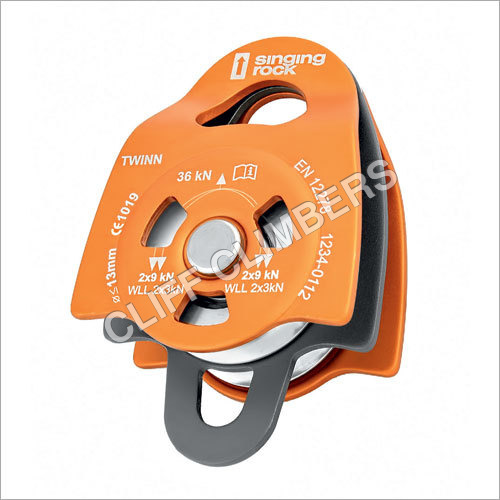 Twin Pulley Singing Rock - Light Alloy, 48mm Sheave, Orange Black | Ball Bearing, Prusik Compatible, Durable, Lightweight