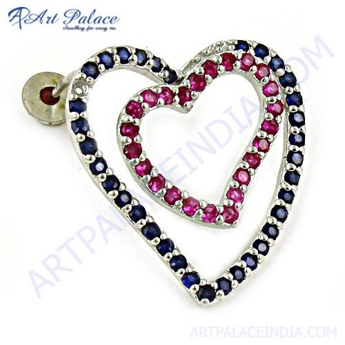Lovely Heart Silver Earrings With Ink & Pink Cubic Zirconia
