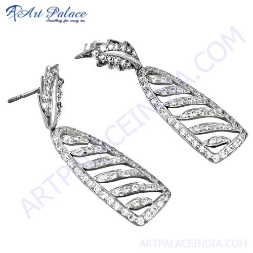 Antique Style Cubic Zirconia Silver Earrings