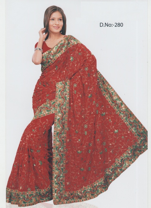 Wedding Saree Collection - Silk Blend, 5.5 Meters, Red | Embroidered Border, Zari Work, Elegant Design, Comfortable Wear