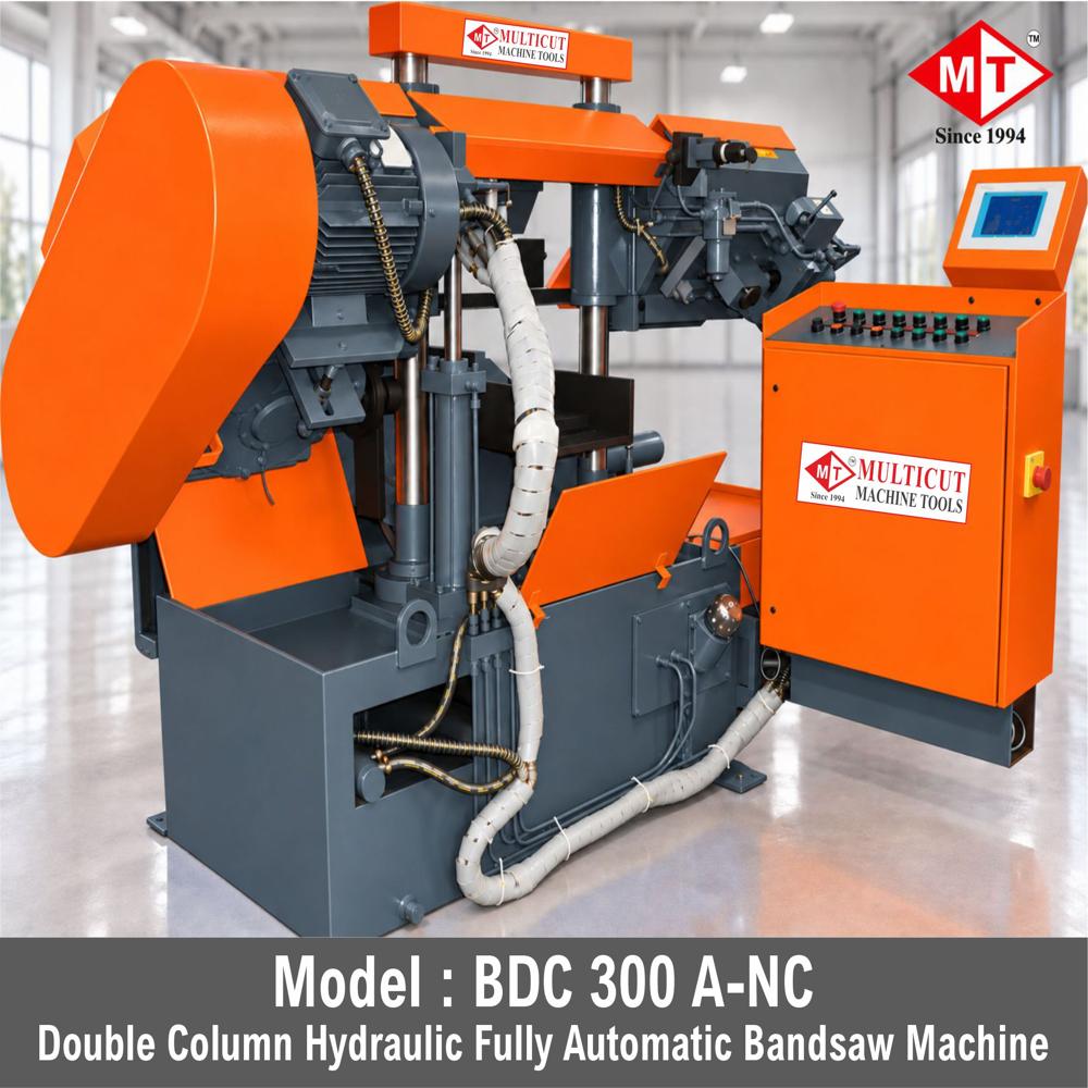 BDC-450 A Fully Automatic Bandsaw Machine - Steel Construction, 3500 x 3100 x 2400 mm, Gray Color, 7.5 HP Electric Drive | PLC Control, Automatic Feeding, High Efficiency, Low Energy Consumption, Hydraulic Cutting