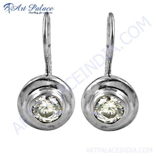 Traditional Cubic Zirconia Gemstone Silver Earrings
