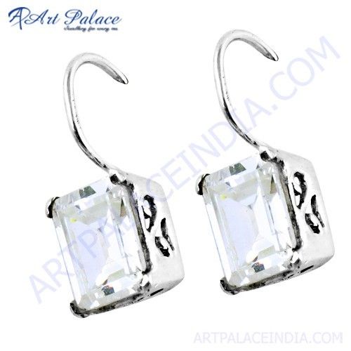 Shiney Cubic Zirconia Gemstone Silver Earrings