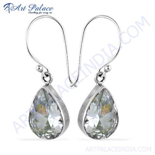 Delicate Cubic Zirconia Gemstone Silver Earrings