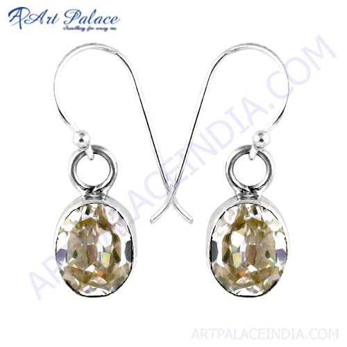 Simple Cubic Zirconia Gemstone Silver Earrings