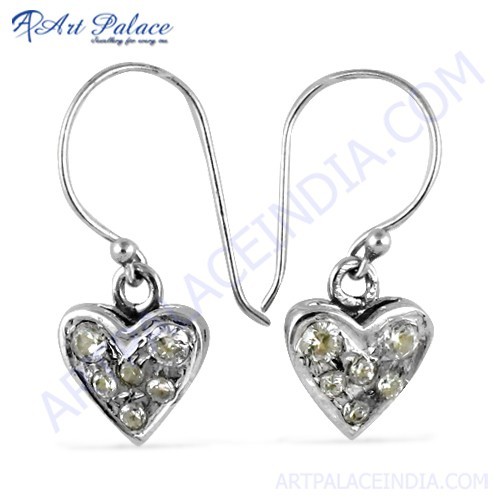 Cute Heart Style Cubic Zirconia Silver Earrings