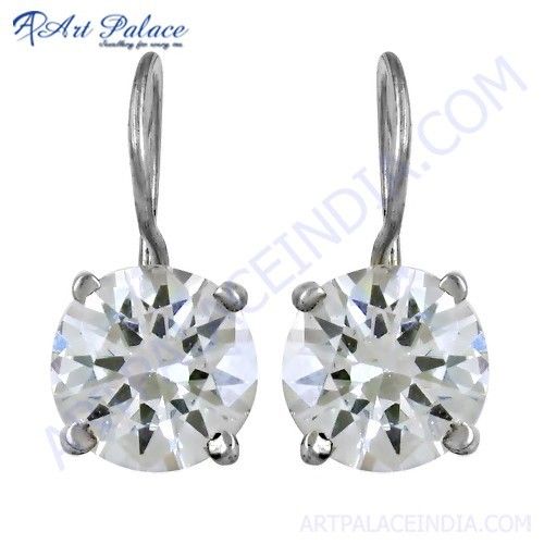 Sparkling Cubic Zirconia Gemstone Silver Clip Earrings