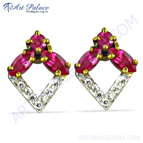 Costume Pink & White CZ Silver Gold Plated Earrings
