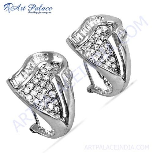 Attractive Cubic Zirconia Gemstone Silver Stud Earrings