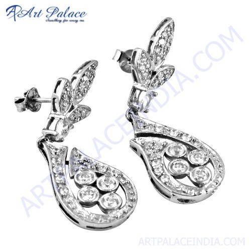 Indian Designer Cubic Zirconia Gemstone Silver Earrings