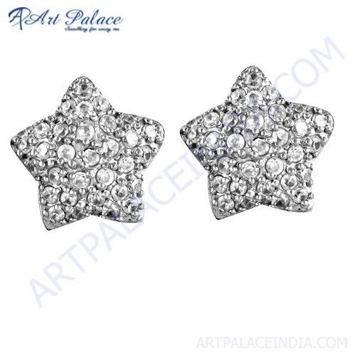 Cute Star Cubic Zirconia Gemstone Silver Earrings