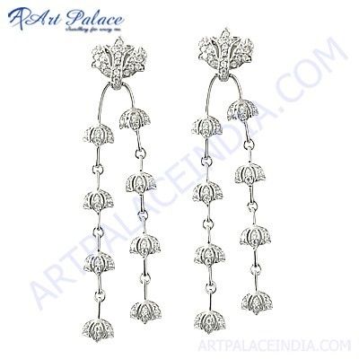 Girls Fashionable Cubic Zirconia Gemstone Silver Earrings