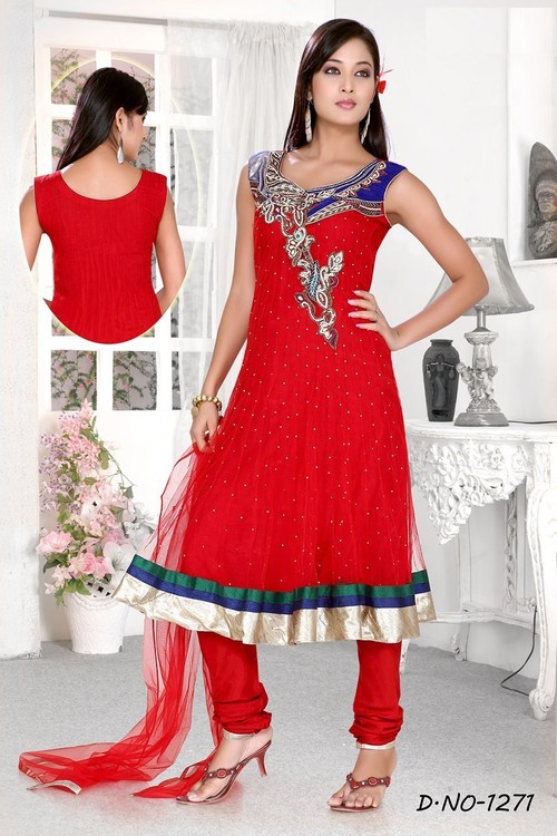 Exclusive Dresses Suppliers - Net Material, 54 Inches, Red | Hand-Stitched Embroidery, Elegant Design, Perfect Fit, Variety of Styles