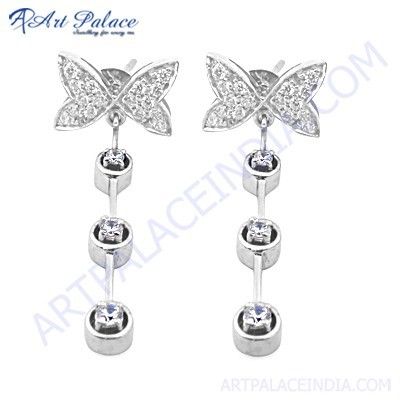 Party Wear Cubic Zirconia Gemstone Silver Earrings