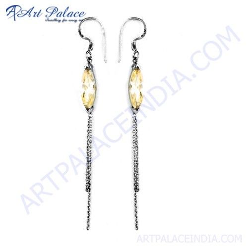 Unique Style Pitch Zirconia Gemstone Silver Earrings