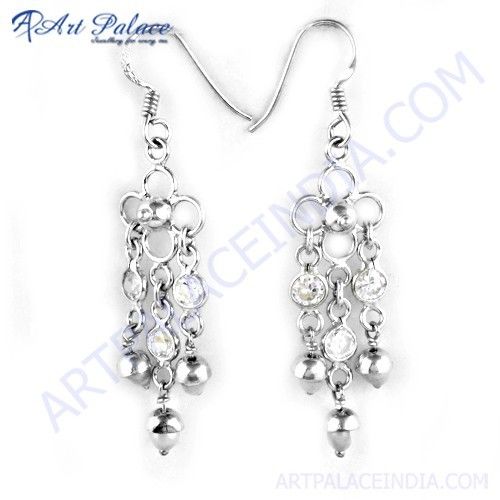 Fastival Cubic Zirconia & Pearl Gemstone Silver Earrings