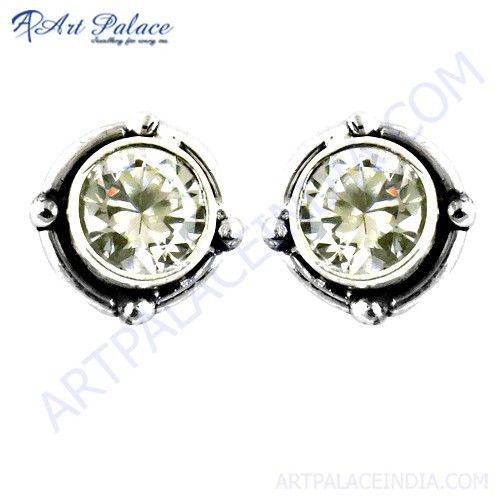 Cute Cubic Zirconia Stud Silver Earrings