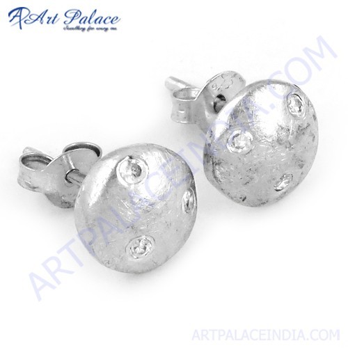 Pretty Silver Stud Earrings With Cubic Zirconia