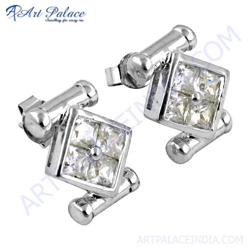 New Stylish Cubic Zirconia Gemstone Silver Earrings