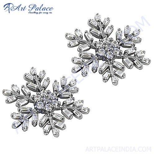 Exclusive Cubic Zirconia Gemstone Silve Stud Earrings