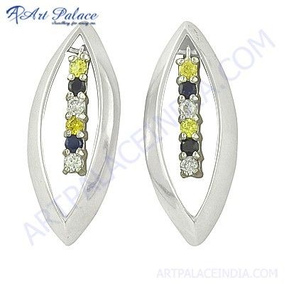 New Stylish Multi Color Cubic Zirconia Silver Earrings