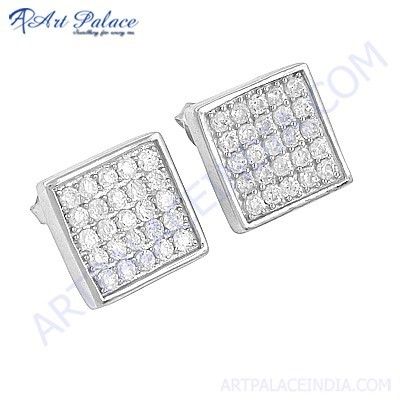 Cute Cubic Zirconia Gemstone Stud Silver Earrings