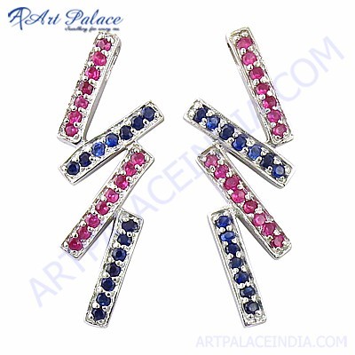 Luxurious Ink & Pink Cubic Zirconia Gemstone Silver Earrings