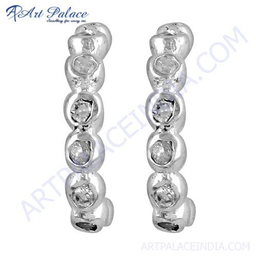 Latest Cubic Zirconia Gemstone Silver Earrings