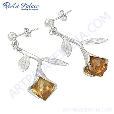 Attractive Pitch Zirconia Gemstoine Silver Earrings