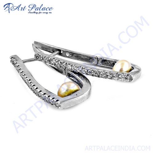 Newest Style Cubic Zirconia & Pearl Silver Earrings