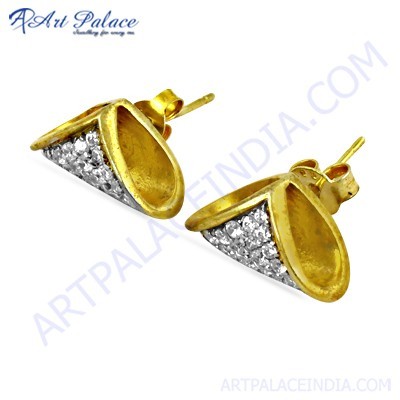 Gracious Fashionable Cubic Zirconia Gemstone Silver Stud Earrings