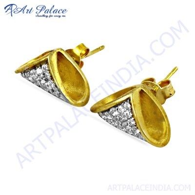 Gracious Fashionable Cubic Zirconia Gold Plated Gemstone Silver Stud Earrings