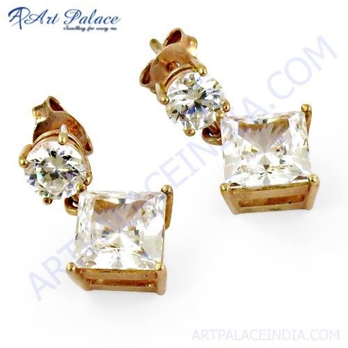 Charming Cubic Zirconia Gemstone Silver Earrings