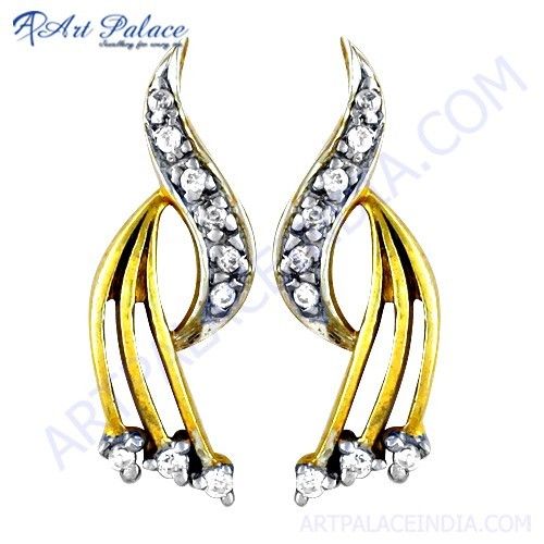 Precious Antique Cubic Zirconia Gemstone Silver Gold Plated Earrings