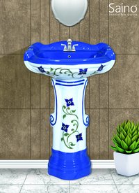Vitrosa Wash Basin Set - Ceramic, 23x17 With Pedestal, Glossy And Matt Finish | Antique Design, Awesome Look, Floor Mounted, Round Shape
