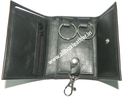 Leather Keycase - Goat Leather, 4x3x1 Inches, Black | Snap Closure, Two Keyrings, Compact, Durable Design