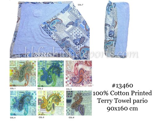 Cotton Printed Towel Pario - 100% Cotton, 90x160 cm, Light Blue | Absorbent, Durable, Soft, Stylish, Terry Weave, Large Size