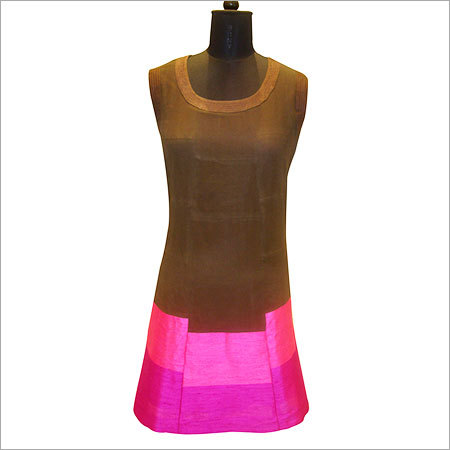 Brown Designer Georgette Kurti Raw Silk Border