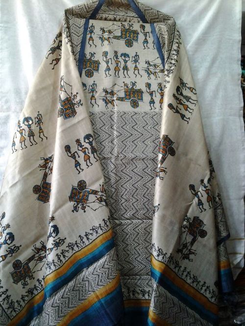 hand painted tussar silk suits worli printed