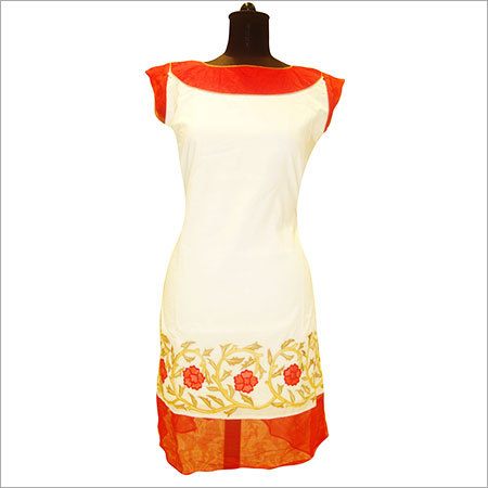 Cream color Cotton designer kurti resham work